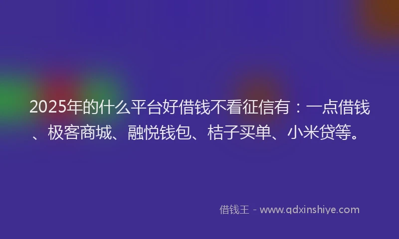 2025年的什么平台好借钱不看征信有：一点借钱、极客商城、融悦钱包、桔子买单、小米贷等。