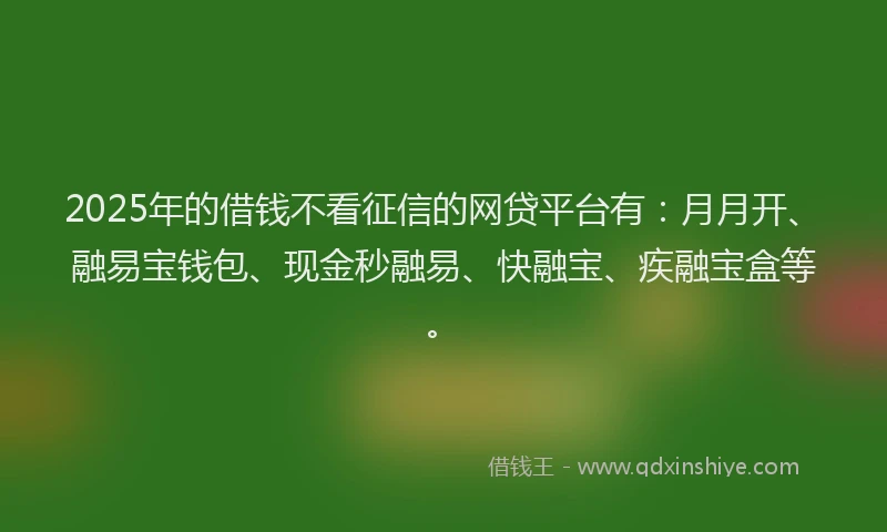 2025年的借钱不看征信的网贷平台有：月月开、融易宝钱包、现金秒融易、快融宝、疾融宝盒等。