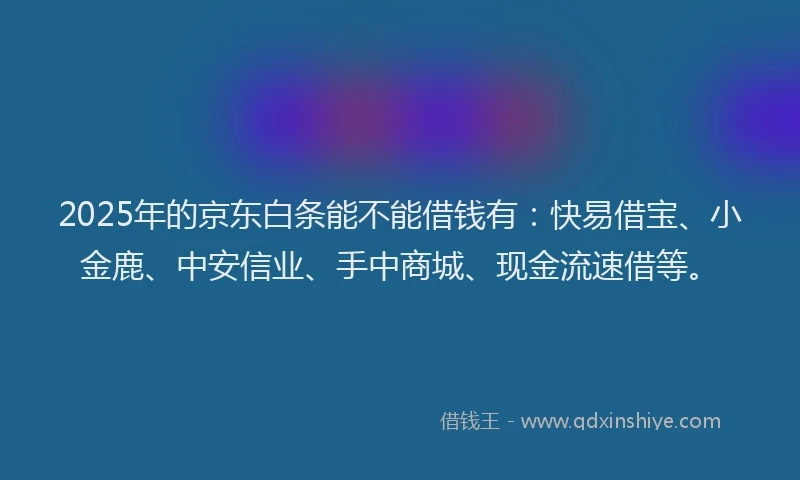 2025年的京东白条能不能借钱有：快易借宝、小金鹿、中安信业、手中商城、现金流速借等。