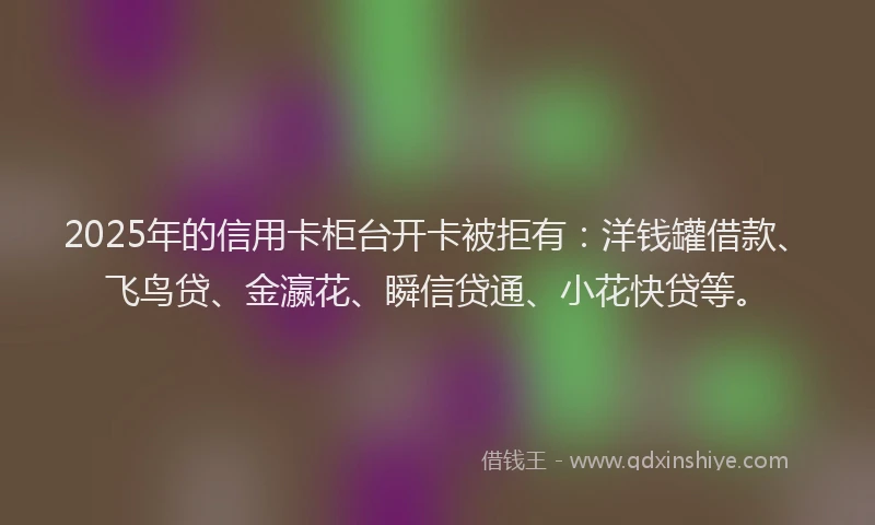 2025年的信用卡柜台开卡被拒有：洋钱罐借款、飞鸟贷、金瀛花、瞬信贷通、小花快贷等。