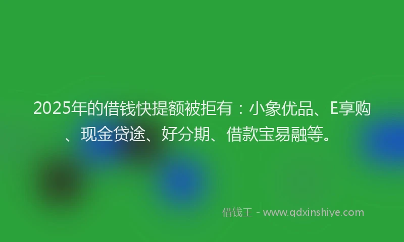 2025年的借钱快提额被拒有：小象优品、E享购、现金贷途、好分期、借款宝易融等。