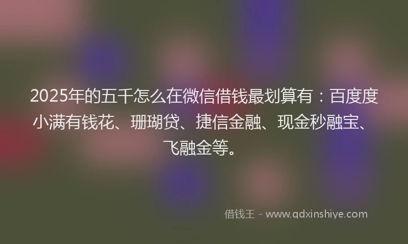2025年的五千怎么在微信借钱最划算有：百度度小满有钱花、珊瑚贷、捷信金融、现金秒融宝、飞融金等。