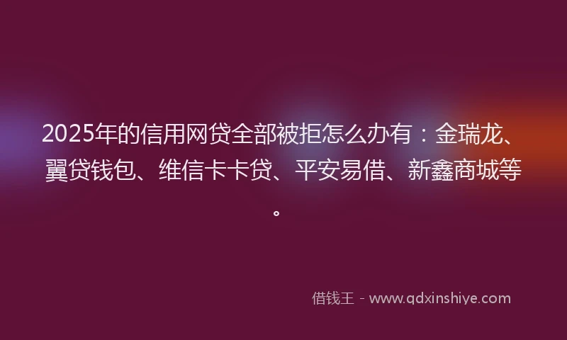 2025年的信用网贷全部被拒怎么办有：金瑞龙、翼贷钱包、维信卡卡贷、平安易借、新鑫商城等。