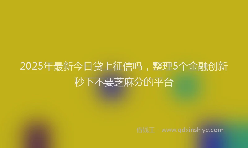 2025年最新今日贷上征信吗，整理5个金融创新秒下不要芝麻分的平台