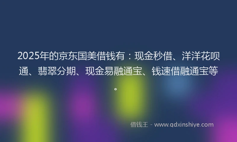 2025年的京东国美借钱有：现金秒借、洋洋花呗通、翡翠分期、现金易融通宝、钱速借融通宝等。