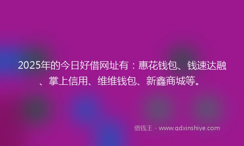 2025年的今日好借网址有：惠花钱包、钱速达融、掌上信用、维维钱包、新鑫商城等。