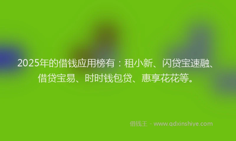 2025年的借钱应用榜有：租小新、闪贷宝速融、借贷宝易、时时钱包贷、惠享花花等。