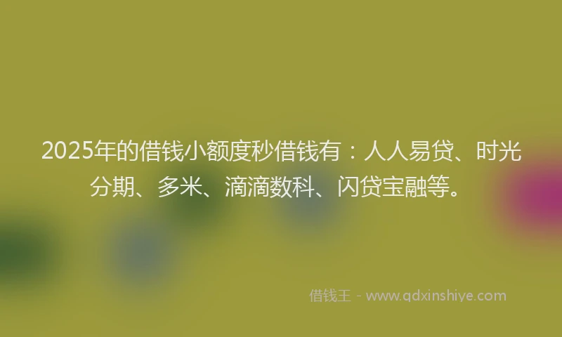 2025年的借钱小额度秒借钱有：人人易贷、时光分期、多米、滴滴数科、闪贷宝融等。