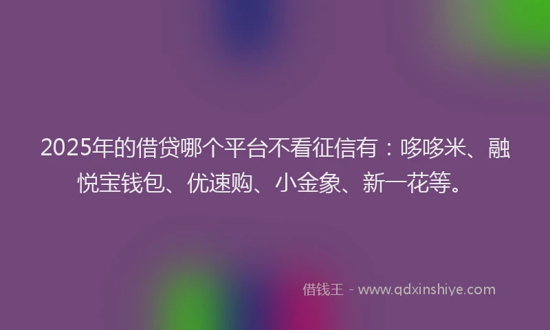 2025年的借贷哪个平台不看征信有：哆哆米、融悦宝钱包、优速购、小金象、新一花等。