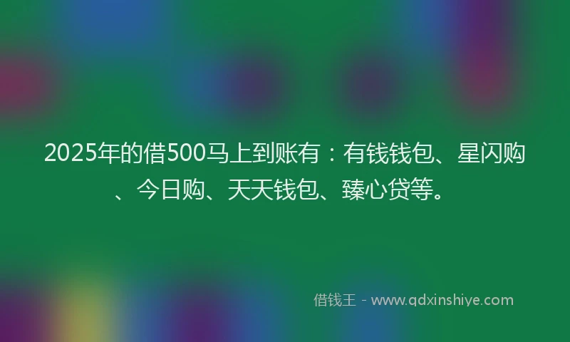 2025年的借500马上到账有：有钱钱包、星闪购、今日购、天天钱包、臻心贷等。