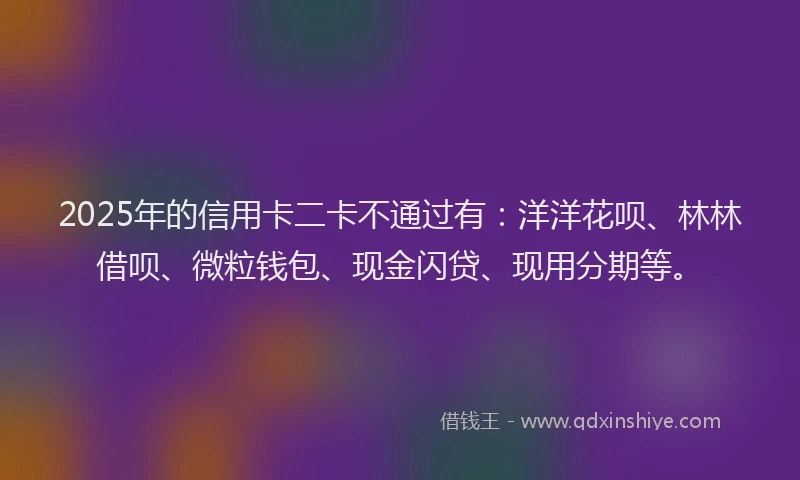 2025年的信用卡二卡不通过有：洋洋花呗、林林借呗、微粒钱包、现金闪贷、现用分期等。