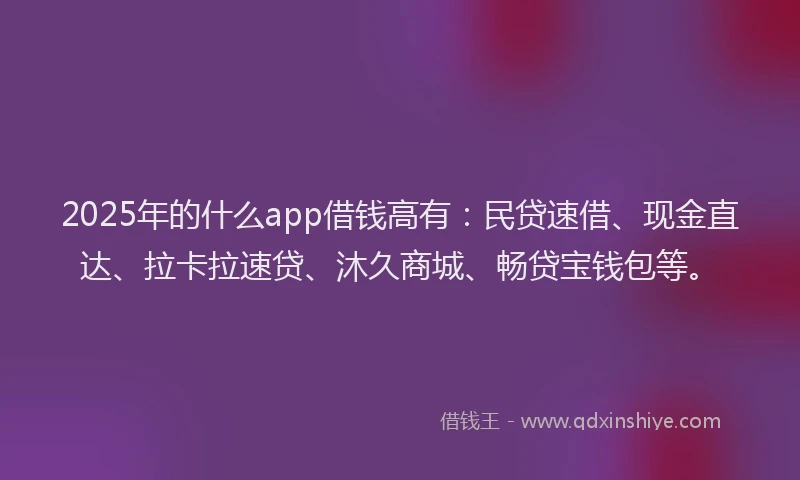 2025年的什么app借钱高有：民贷速借、现金直达、拉卡拉速贷、沐久商城、畅贷宝钱包等。
