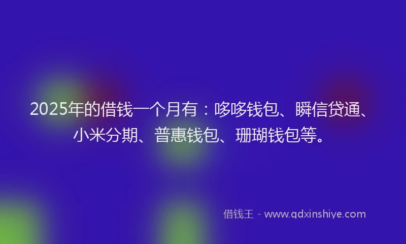 2025年的借钱一个月有：哆哆钱包、瞬信贷通、小米分期、普惠钱包、珊瑚钱包等。