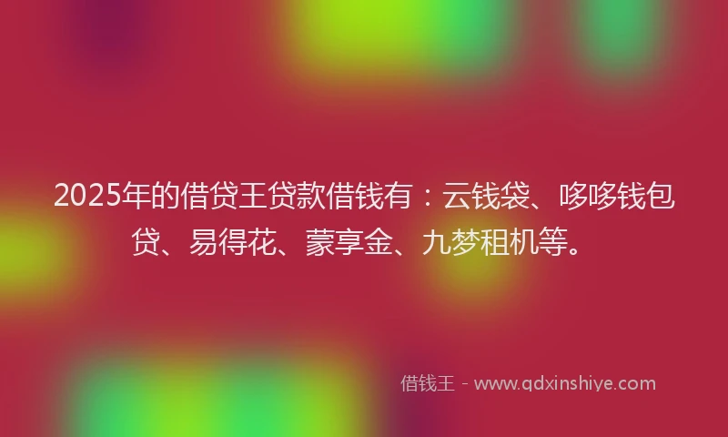 2025年的借贷王贷款借钱有：云钱袋、哆哆钱包贷、易得花、蒙享金、九梦租机等。