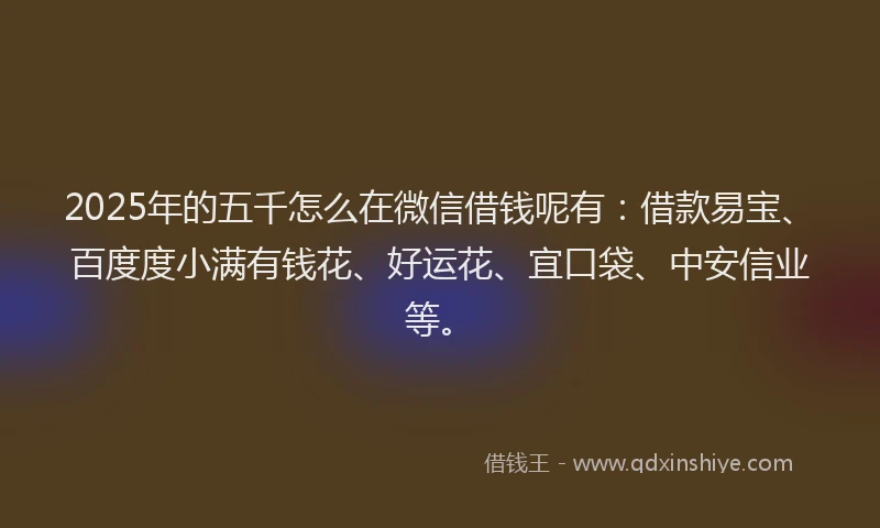 2025年的五千怎么在微信借钱呢有：借款易宝、百度度小满有钱花、好运花、宜口袋、中安信业等。