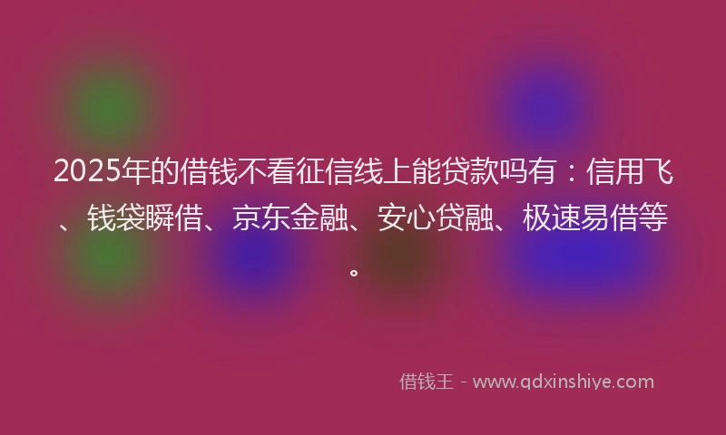 2025年的借钱不看征信线上能贷款吗有：信用飞、钱袋瞬借、京东金融、安心贷融、极速易借等。