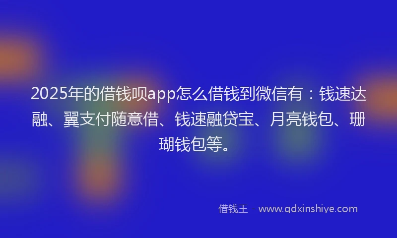2025年的借钱呗app怎么借钱到微信有：钱速达融、翼支付随意借、钱速融贷宝、月亮钱包、珊瑚钱包等。
