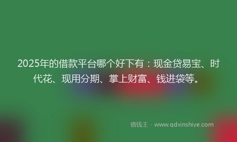 2025年的借款平台哪个好下有：现金贷易宝、时代花、现用分期、掌上财富、钱进袋等。