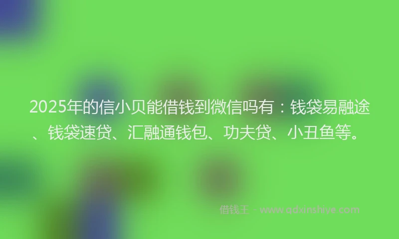 2025年的信小贝能借钱到微信吗有：钱袋易融途、钱袋速贷、汇融通钱包、功夫贷、小丑鱼等。