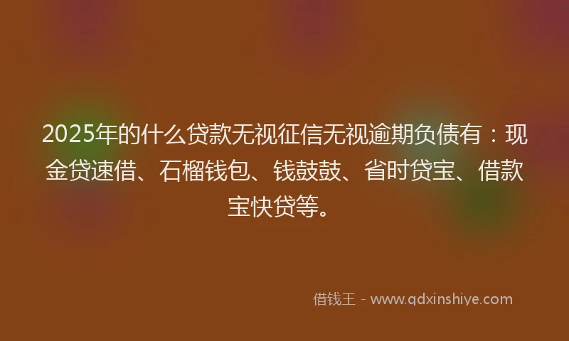 2025年的什么贷款无视征信无视逾期负债有：现金贷速借、石榴钱包、钱鼓鼓、省时贷宝、借款宝快贷等。