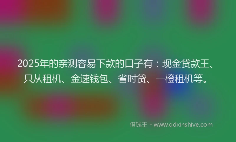 2025年的亲测容易下款的口子有：现金贷款王、只从租机、金速钱包、省时贷、一橙租机等。