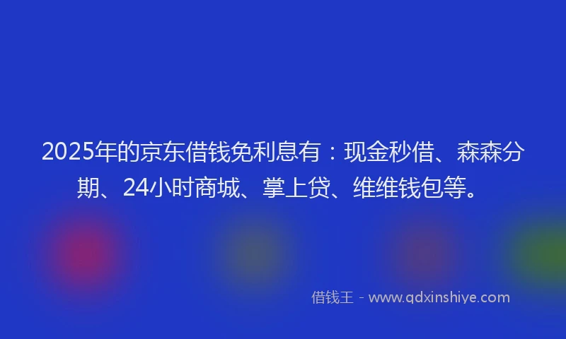 2025年的京东借钱免利息有：现金秒借、森森分期、24小时商城、掌上贷、维维钱包等。