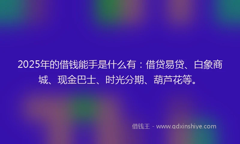 2025年的借钱能手是什么有：借贷易贷、白象商城、现金巴士、时光分期、葫芦花等。