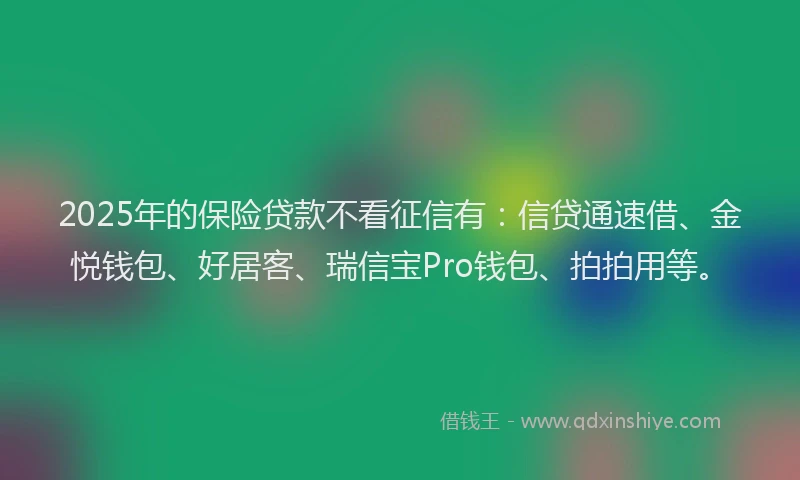2025年的保险贷款不看征信有：信贷通速借、金悦钱包、好居客、瑞信宝Pro钱包、拍拍用等。
