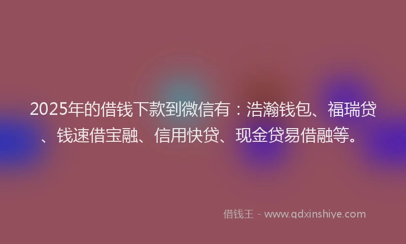 2025年的借钱下款到微信有：浩瀚钱包、福瑞贷、钱速借宝融、信用快贷、现金贷易借融等。