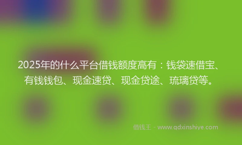 2025年的什么平台借钱额度高有：钱袋速借宝、有钱钱包、现金速贷、现金贷途、琉璃贷等。