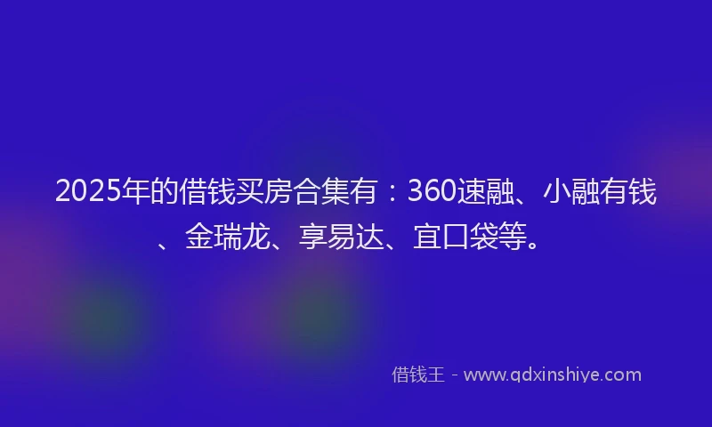 2025年的借钱买房合集有：360速融、小融有钱、金瑞龙、享易达、宜口袋等。
