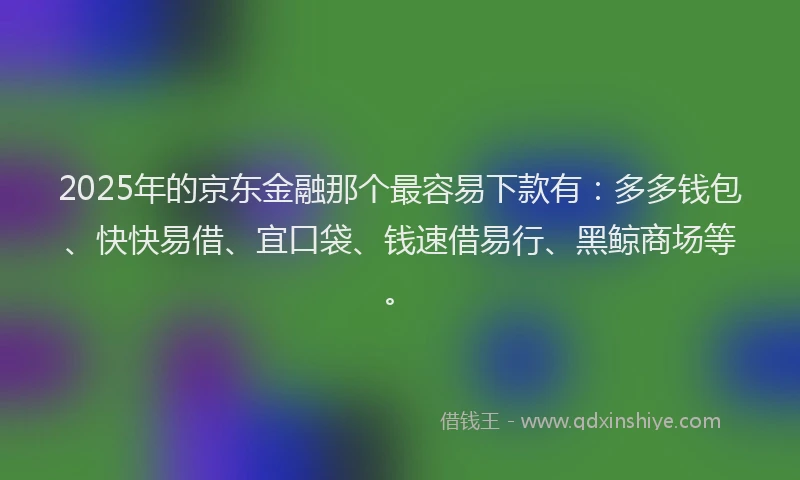 2025年的京东金融那个最容易下款有：多多钱包、快快易借、宜口袋、钱速借易行、黑鲸商场等。