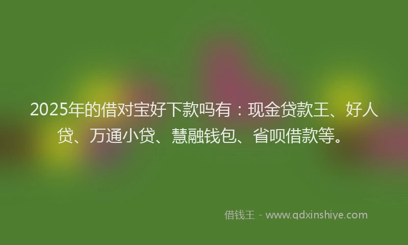 2025年的借对宝好下款吗有：现金贷款王、好人贷、万通小贷、慧融钱包、省呗借款等。