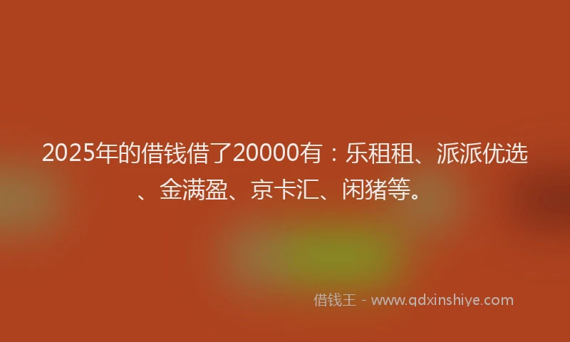 2025年的借钱借了20000有：乐租租、派派优选、金满盈、京卡汇、闲猪等。