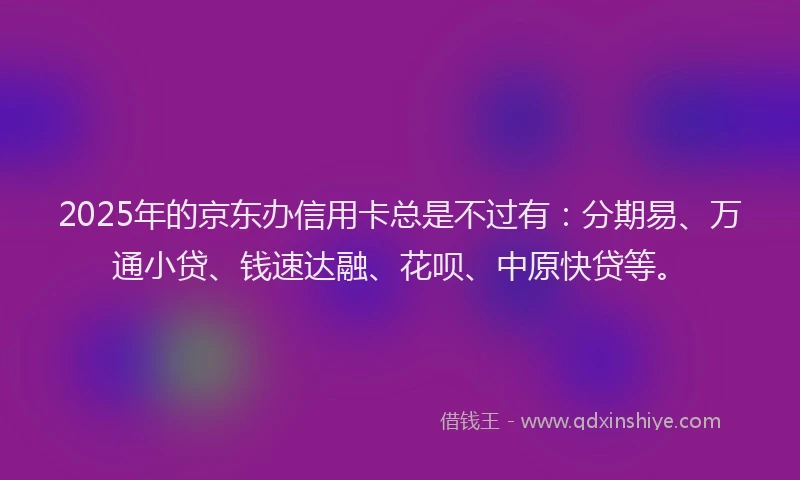 2025年的京东办信用卡总是不过有：分期易、万通小贷、钱速达融、花呗、中原快贷等。