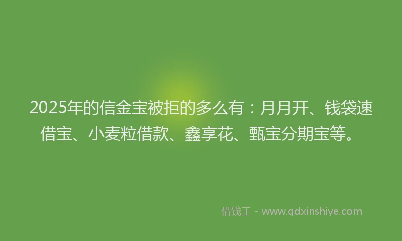 2025年的信金宝被拒的多么有：月月开、钱袋速借宝、小麦粒借款、鑫享花、甄宝分期宝等。