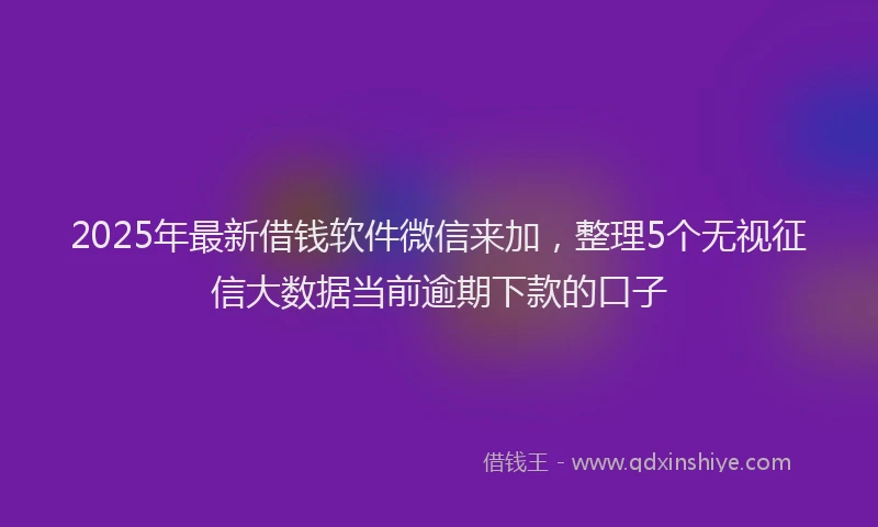 2025年最新借钱软件微信来加，整理5个无视征信大数据当前逾期下款的口子