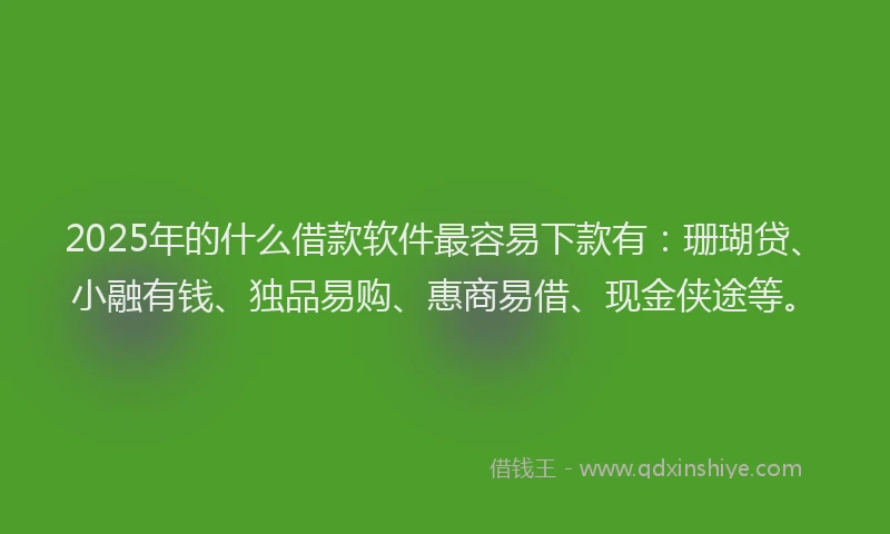 2025年的什么借款软件最容易下款有：珊瑚贷、小融有钱、独品易购、惠商易借、现金侠途等。