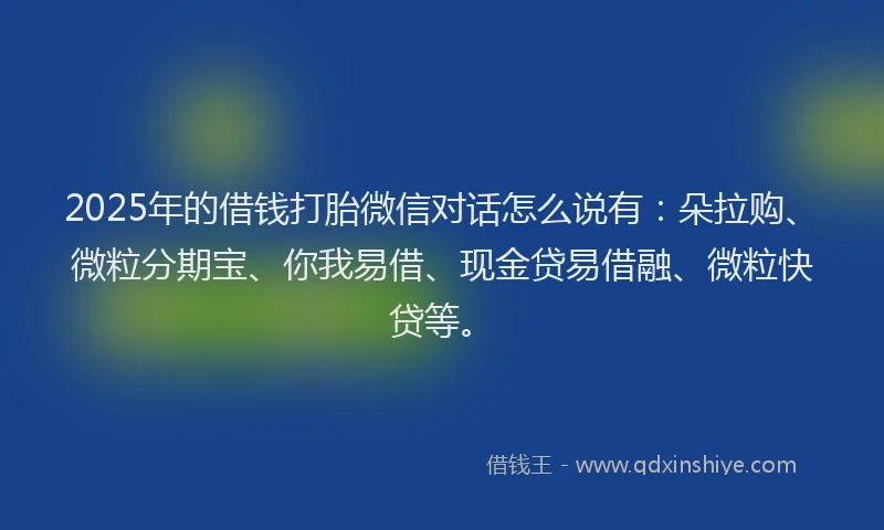 2025年的借钱打胎微信对话怎么说有：朵拉购、微粒分期宝、你我易借、现金贷易借融、微粒快贷等。