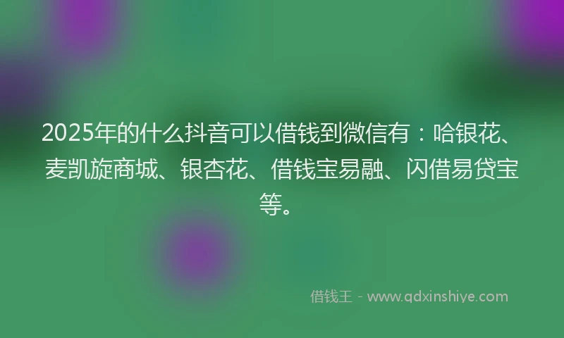 2025年的什么抖音可以借钱到微信有：哈银花、麦凯旋商城、银杏花、借钱宝易融、闪借易贷宝等。