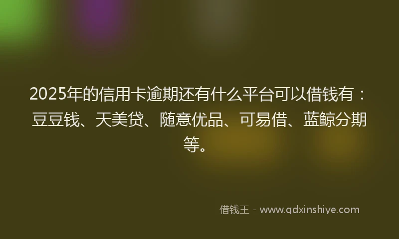 2025年的信用卡逾期还有什么平台可以借钱有：豆豆钱、天美贷、随意优品、可易借、蓝鲸分期等。
