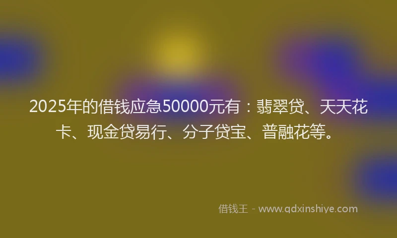 2025年的借钱应急50000元有：翡翠贷、天天花卡、现金贷易行、分子贷宝、普融花等。