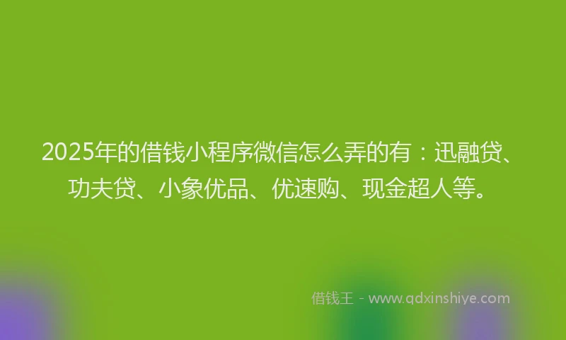 2025年的借钱小程序微信怎么弄的有：迅融贷、功夫贷、小象优品、优速购、现金超人等。