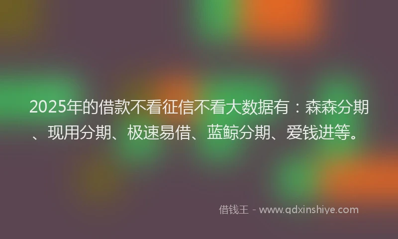 2025年的借款不看征信不看大数据有：森森分期、现用分期、极速易借、蓝鲸分期、爱钱进等。