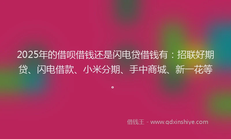 2025年的借呗借钱还是闪电贷借钱有：招联好期贷、闪电借款、小米分期、手中商城、新一花等。