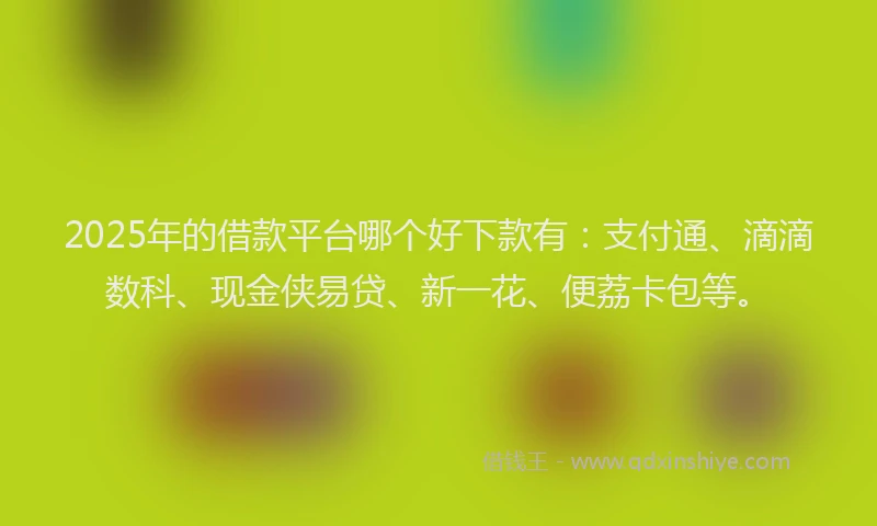 2025年的借款平台哪个好下款有：支付通、滴滴数科、现金侠易贷、新一花、便荔卡包等。