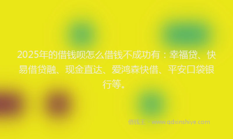 2025年的借钱呗怎么借钱不成功有：幸福贷、快易借贷融、现金直达、爱鸿森快借、平安口袋银行等。