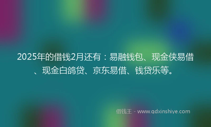 2025年的借钱2月还有：易融钱包、现金侠易借、现金白鸽贷、京东易借、钱贷乐等。