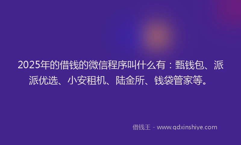 2025年的借钱的微信程序叫什么有：甄钱包、派派优选、小安租机、陆金所、钱袋管家等。