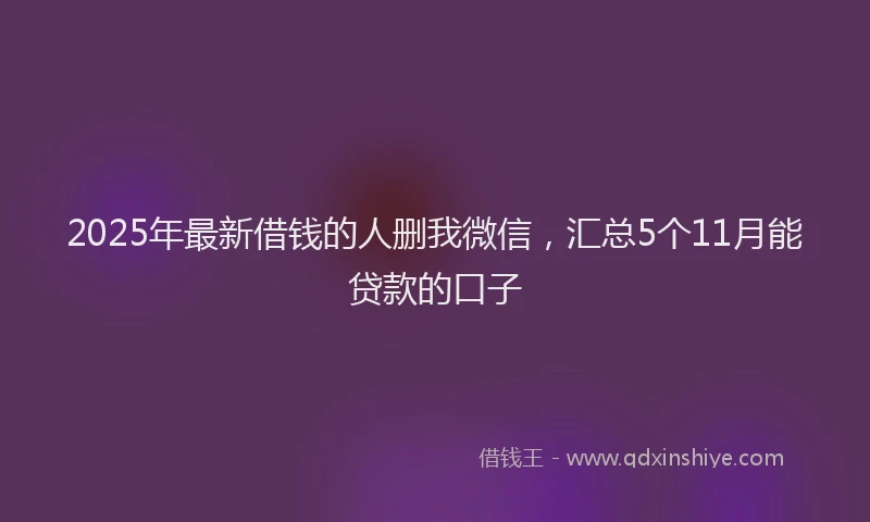 2025年最新借钱的人删我微信，汇总5个11月能贷款的口子